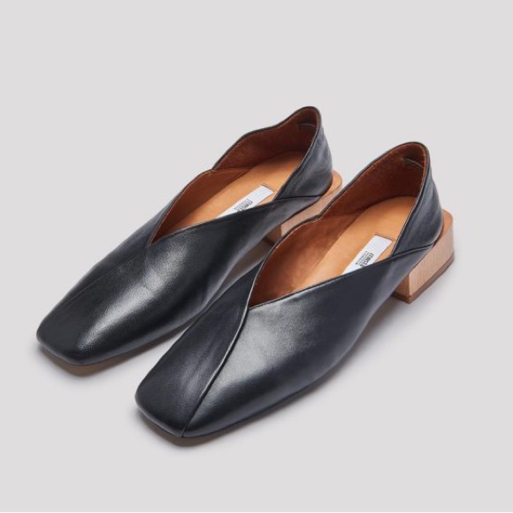 MIISTA black Alma leather convertible block heels flats